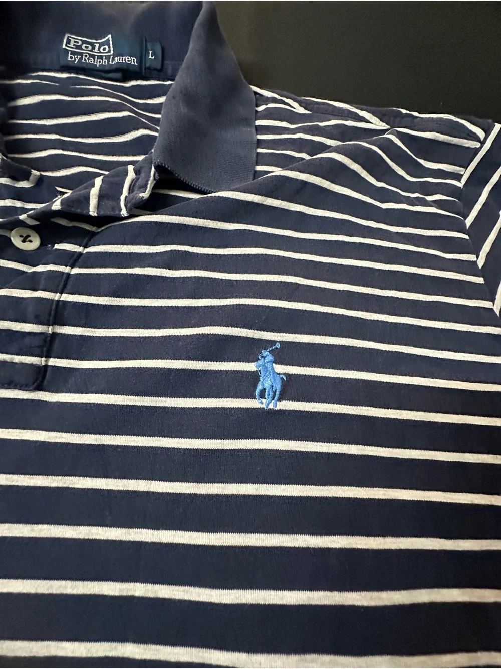 Ralph Lauren Men’s Navy and White Striped Polo